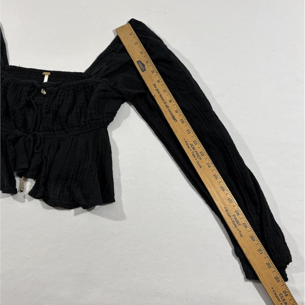 Free People Black Smocked Long Sleeve Cottage Core Goth Blouse Gauzy Top Sz S - Picture 6 of 13